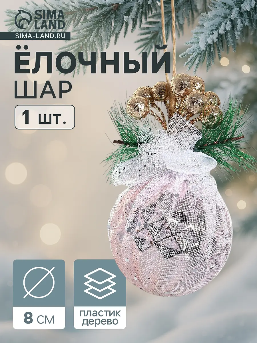 Ёлочный шар Зимнее волшебство розовый 8 см