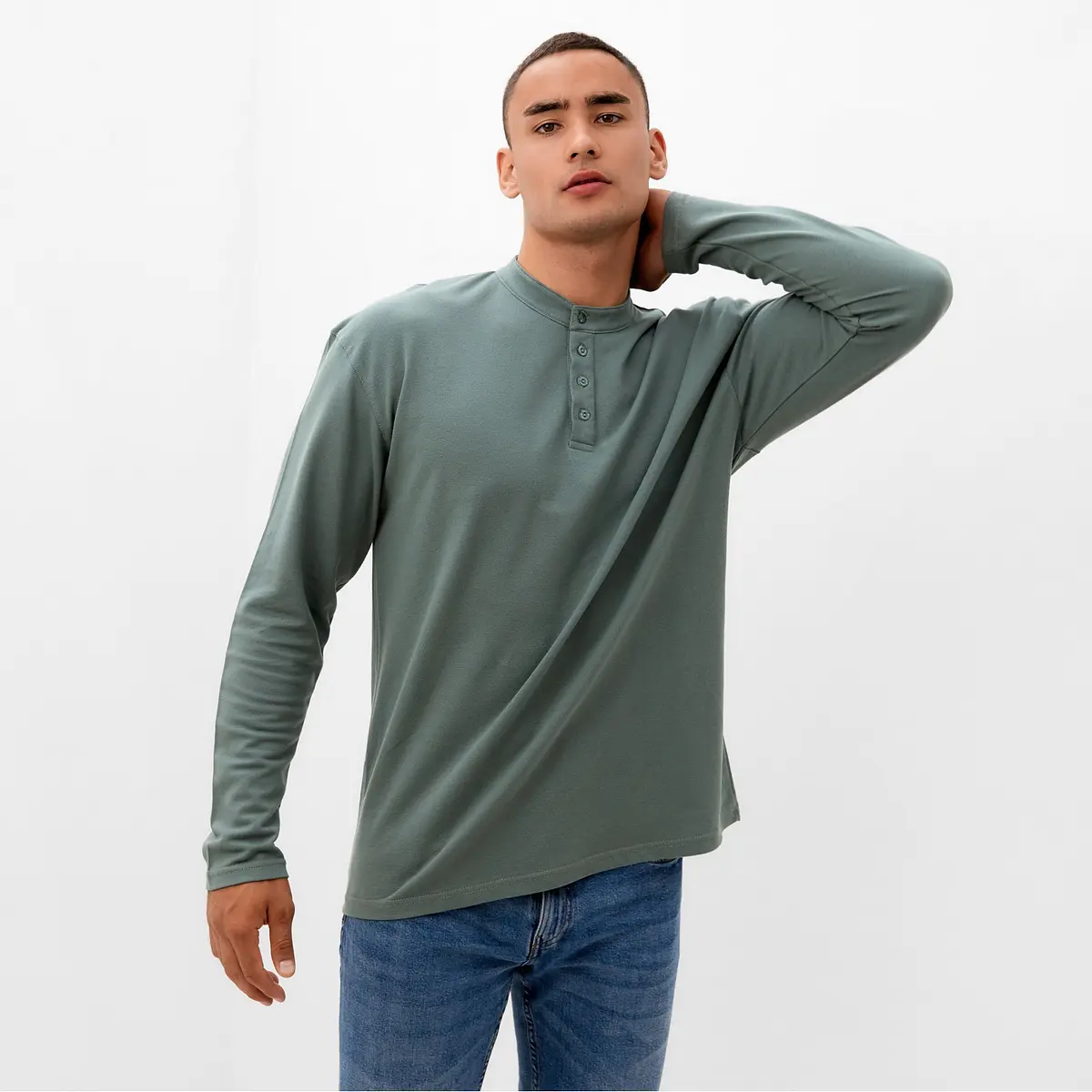 Лонгслив поло MINAKU хлопковый зелёный