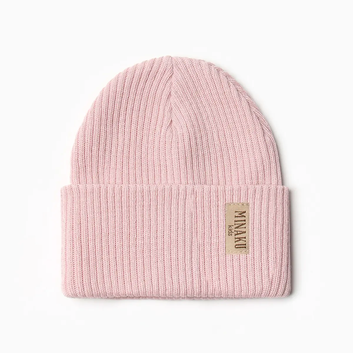 Детская шапка бини MINAKU с отворотом розовая