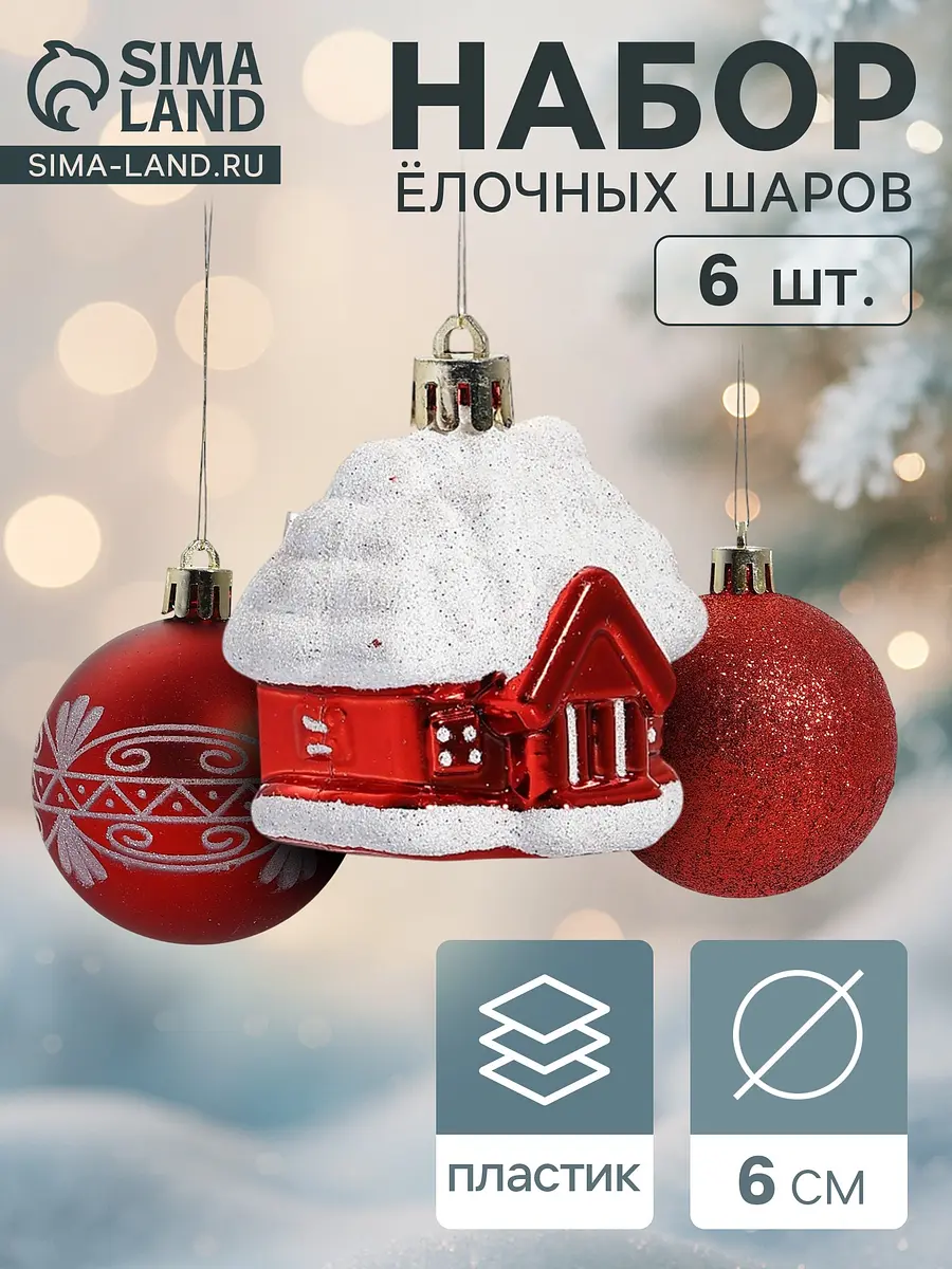Ёлочные игрушки Праздник набор 6 шт красные