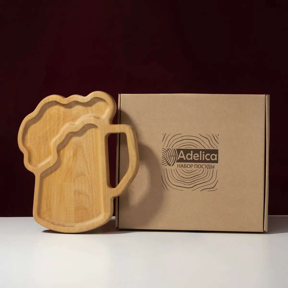 Менажница Adelica Пивная кружка деревянная 25×22×1.8 см бежевая