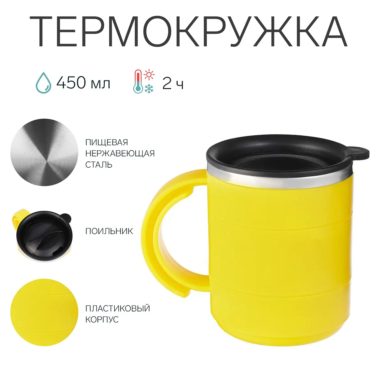 Термокружка Мастер К с ручкой 450 мл желтая