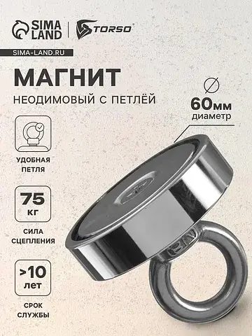 Магнит неодимовый с петлей для авто, d=6