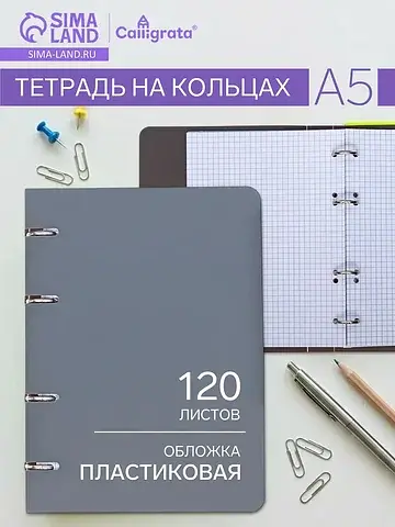 Тетрадь на кольцах a5, 120 листов, в кле