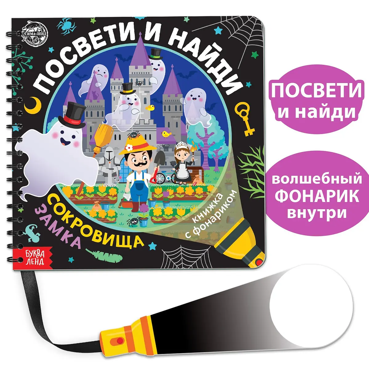 Секретная книга с фонариком Посвети и найди Сокровища замка