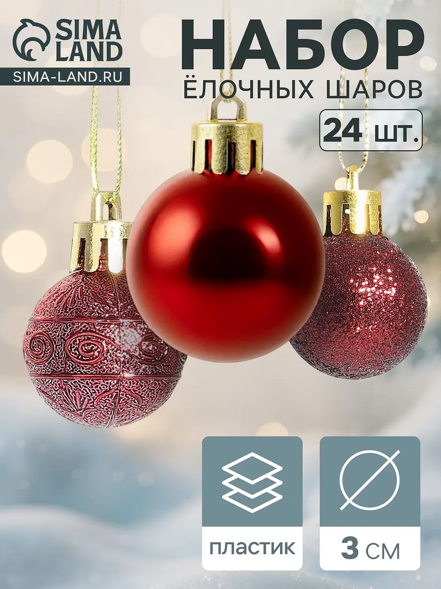 Ёлочные шары Наоми набор 24 шт красные