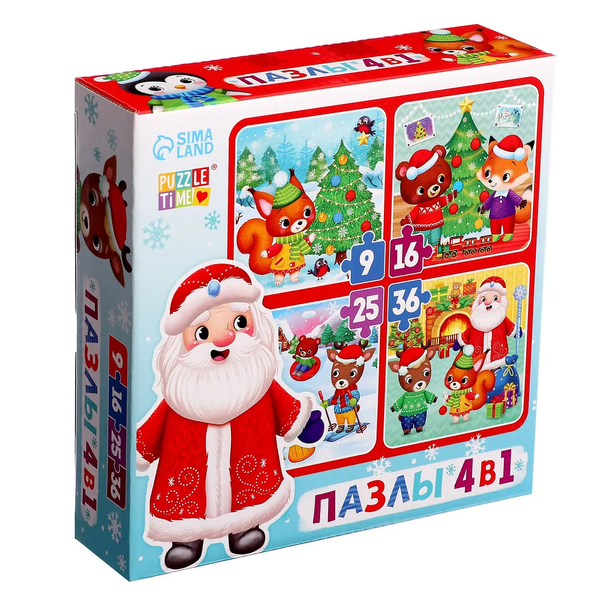 Пазлы 3D Puzzle Time Новый год у зверят 9 16 25 36 элементов