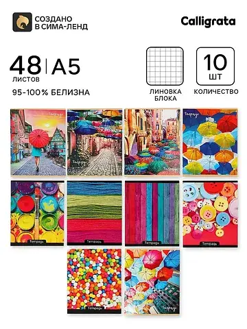 Тетради 10 штук (5 видов по 2 штуки), 48