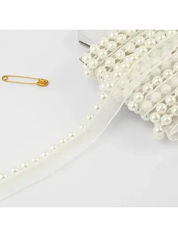 Лента декоративная с бусинами, 13 мм, 4.