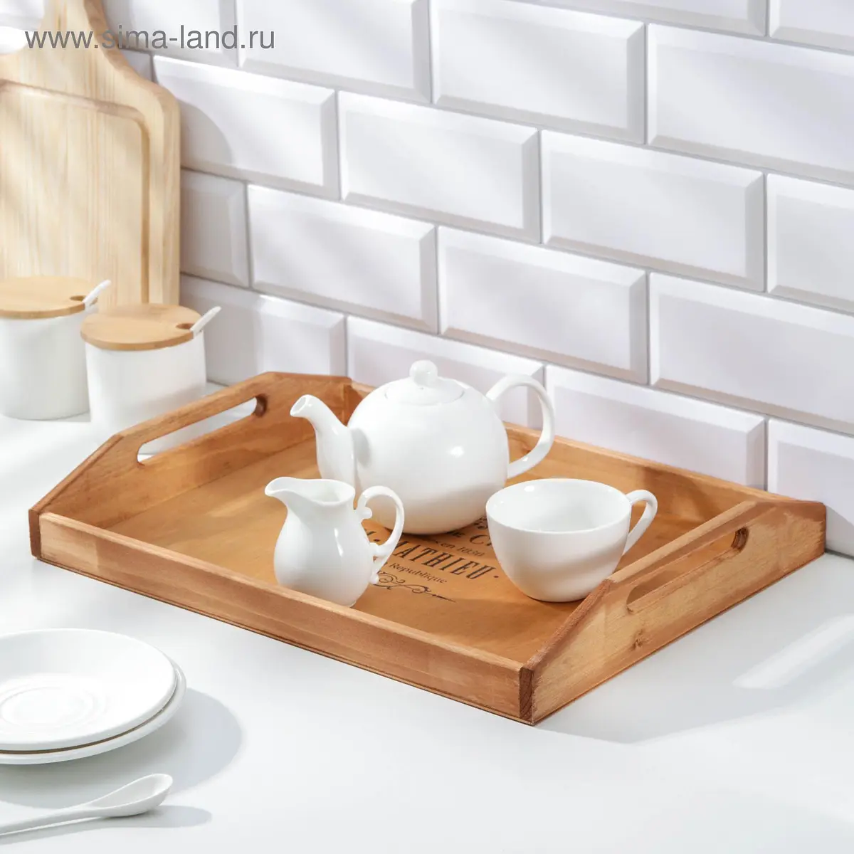 Поднос деревянный с ручками 40×30 см коричневый